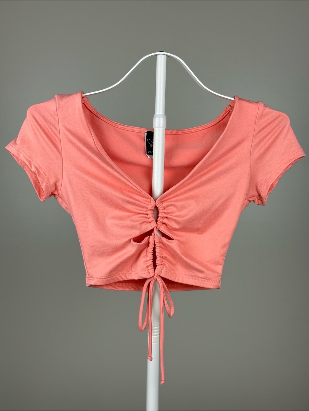 3/$30 Windsor Coral Ruched Tie Front Crop Top Size S